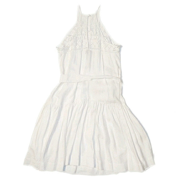 Milly NY Linen Blend Halter Tumbled Zoe  Crochet Lace White Poplin Sundress - Picture 3 of 16